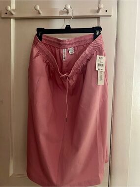 Drawstring Pink Midi Skirt with Elastic Waist